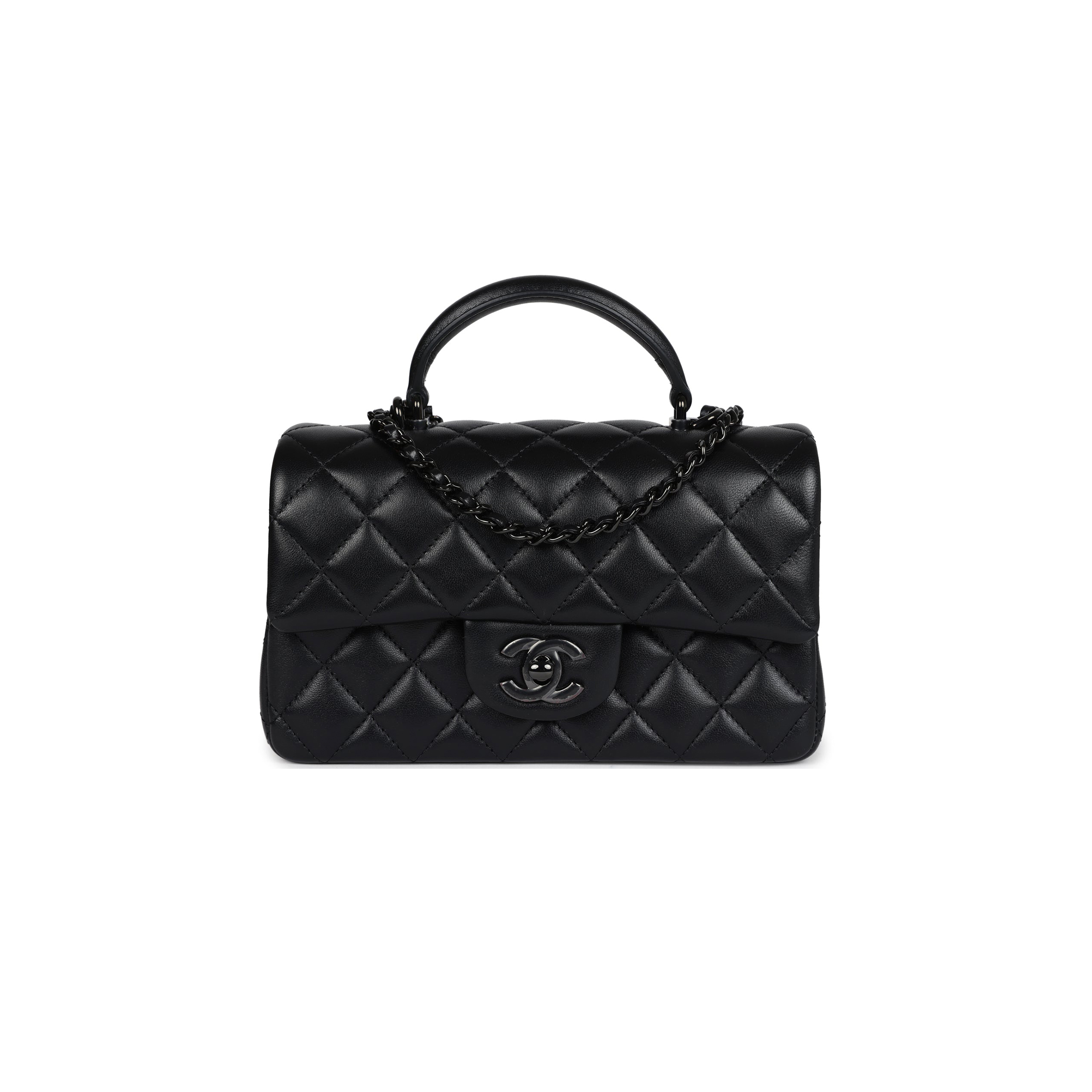 Ch*el master mini rectangular top handle flap bag so black lambskin as2431 (20*13*6cm)